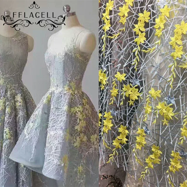 

FFLACELL 5yards Flower Net Embroidered Fabric African Lace Material Sew On Wedding Dress Clothes Fabric Patchwork DIY