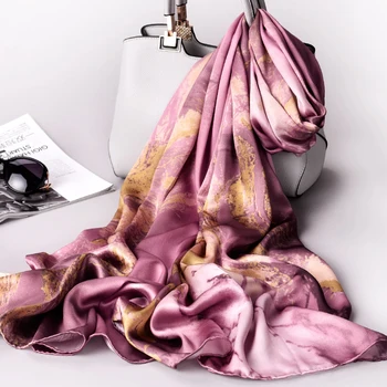 

14 mm 100% Silk Scarf Ladies Luxury 2019 Hangzhou Pure Silk Shawls and Wraps for Women Print Flower Natural Real Silk Scarves