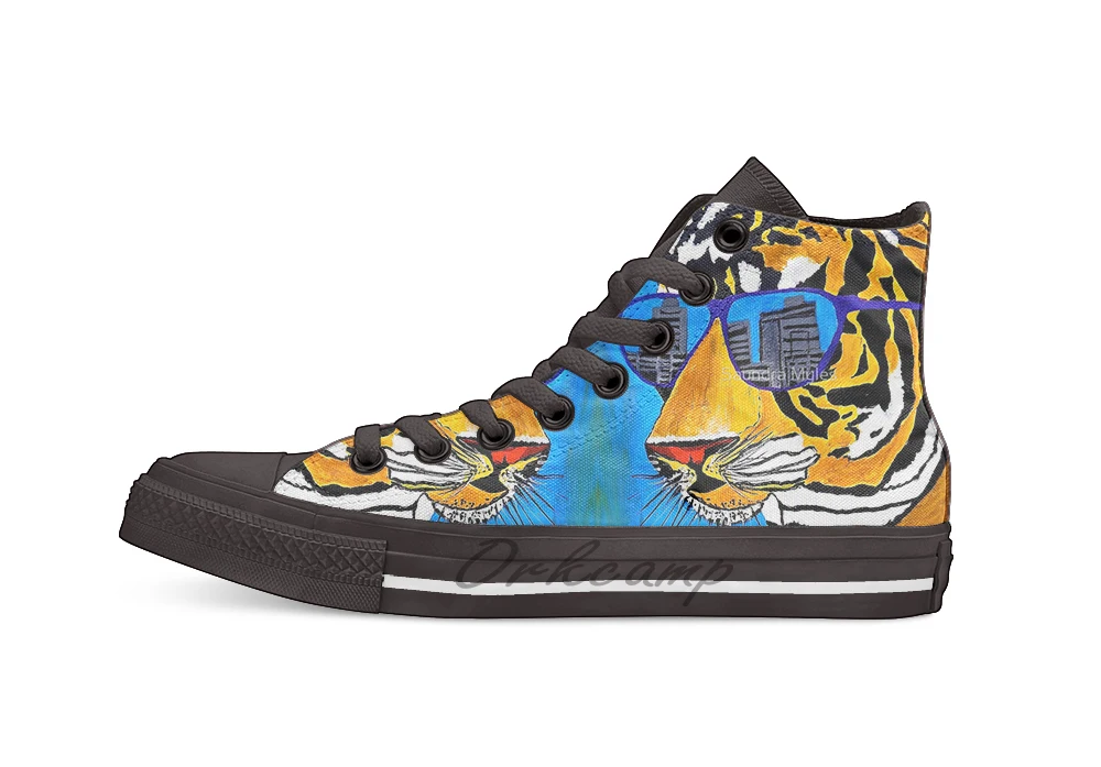 

Cool Tiger in Sun Shades Unisex High Top Canvas flat Casual Custom shoes Drop Shipping