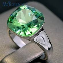 MOONROCY кольца с австрийскими кристаллами, квадратные, синие, зеленые ювелирные изделия, квадратные кольца для женщин, подарок на свадьбу, вечеринку, кольцо для девочек, Прямая поставка
