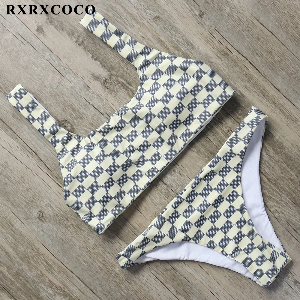 

RXRXCOCO Sport Bikini 2018 Sexy Plaid Swimwear Women Push Up Padded Swimsuit Bathing Suit High Waist Brazilian Bikini Beachwear
