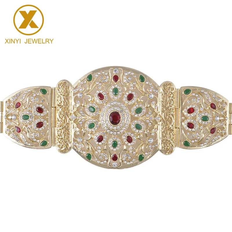 

Stylish and elegant style with round crystal waist chain adjustable length colorful rhinestone metal belt