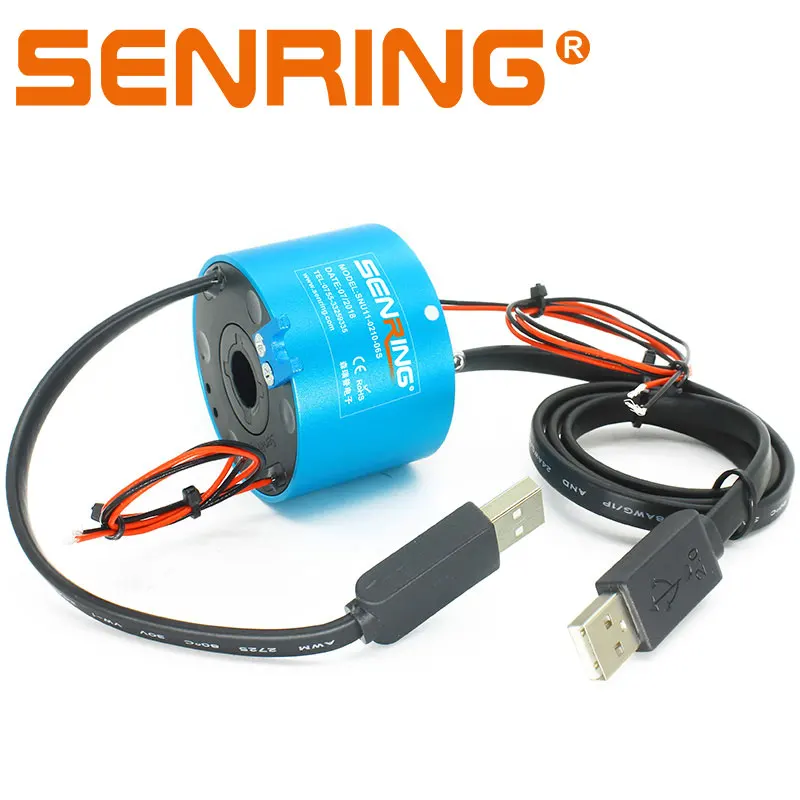 Through hole USB slip ring with 2 circuits 10A hollow shaft 12.7mmin Cables from Consumer