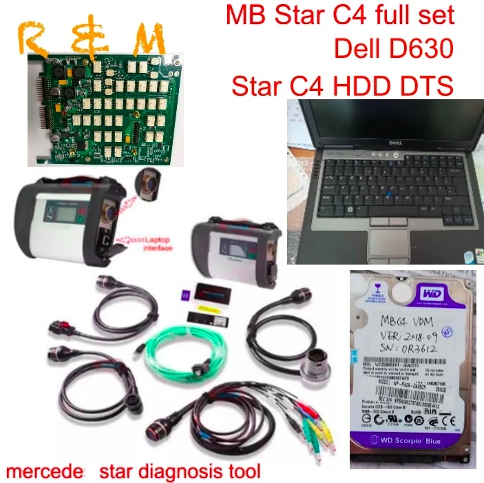 

star diagnosis tool compact 4 MB Star C4 sd connect with latest software vediamo DTS for Dell D630 laptop for Mercede car/truck