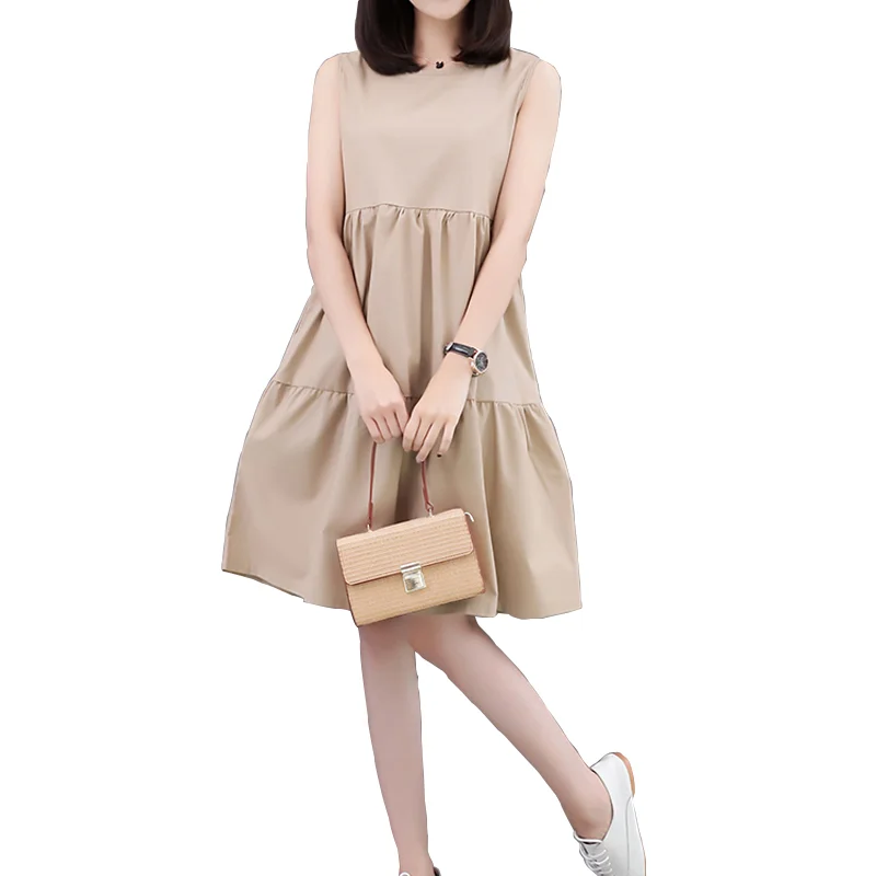 

Fashion Sleeveless Loose Slim Cotton Dress