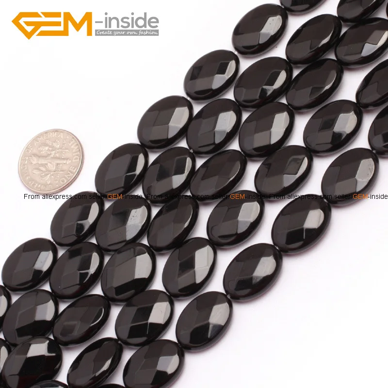 

Gem-inside 6-15mm 15inch Natural Flat Oval Faceted Top Grade AA Black Agates Onyx Beads For Jewelry Making Bracelet DIY Beads