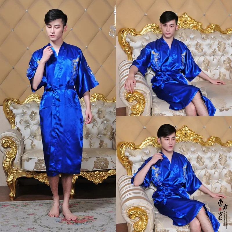 Bath Robe Women Chinese Style Satin Robe Embroidery Dragon Gown Ladies Night Robes WR004