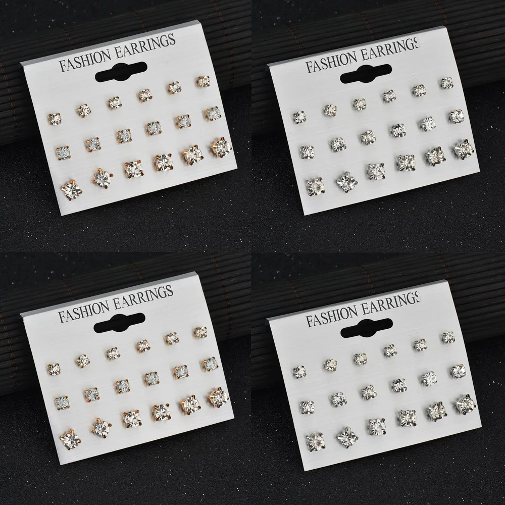 

2018 New Fashion Rhinestone Crystal Earrings Ear Ring Set Combination Of 9 Sets Of Ear Stud Womens Girls Earrings Jewelry Gift