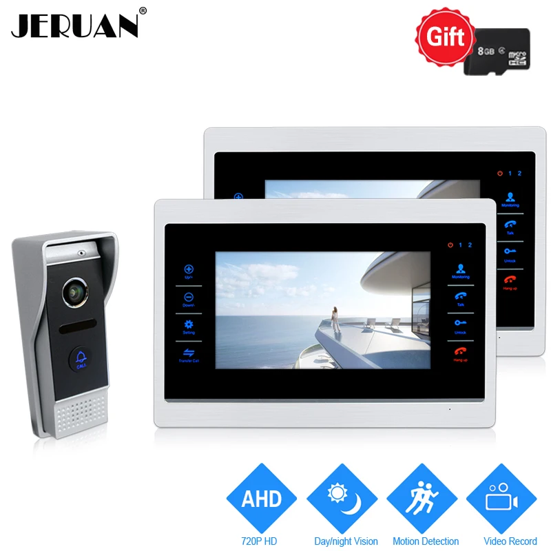 JERUAN 720P AHD HD Обнаружение движения 7 дюймов видео домофон система 2 запись монитор +