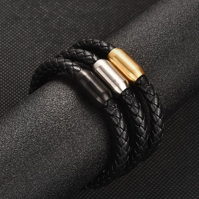 Jiayiqi Шарм CZ камень бисер браслеты плетеный кожаный канат черный золотой серебряный магнитный браслет со стальными элементами черный браслет из натуральной кожи