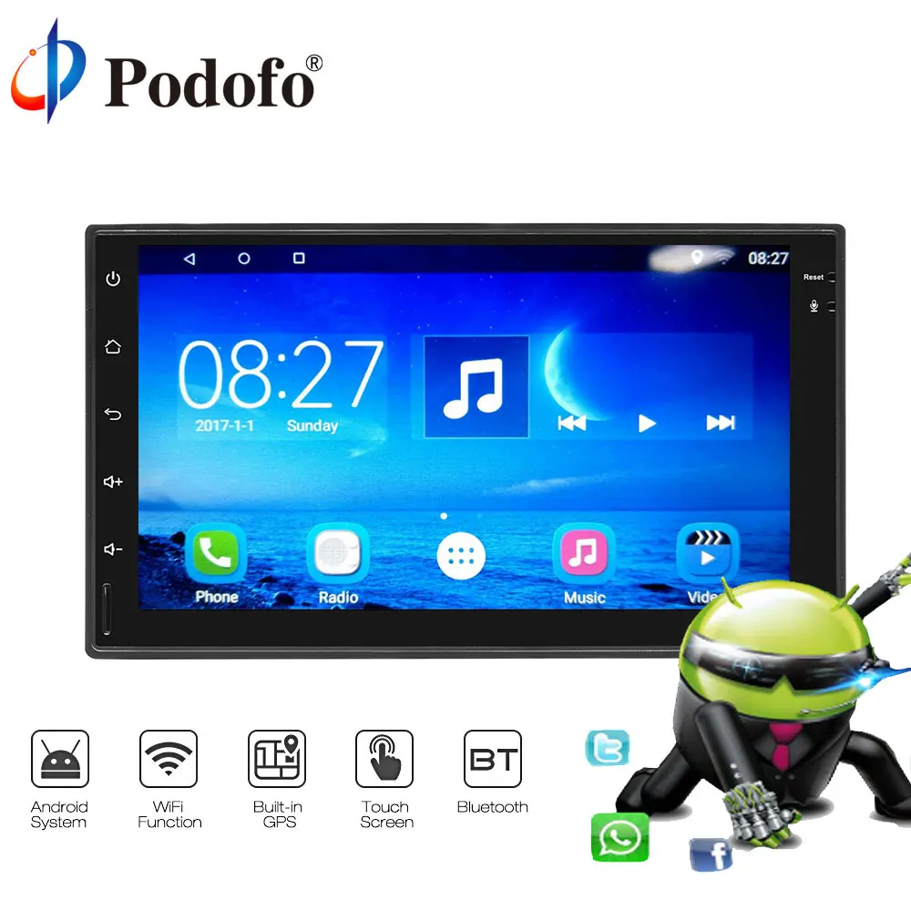 

Podofo Universal 2 Din Android 7.1 Touch Car Radio Player GPS Navigation WiFi Bluetooth HD Radio Player Multimedia Radio Stereo