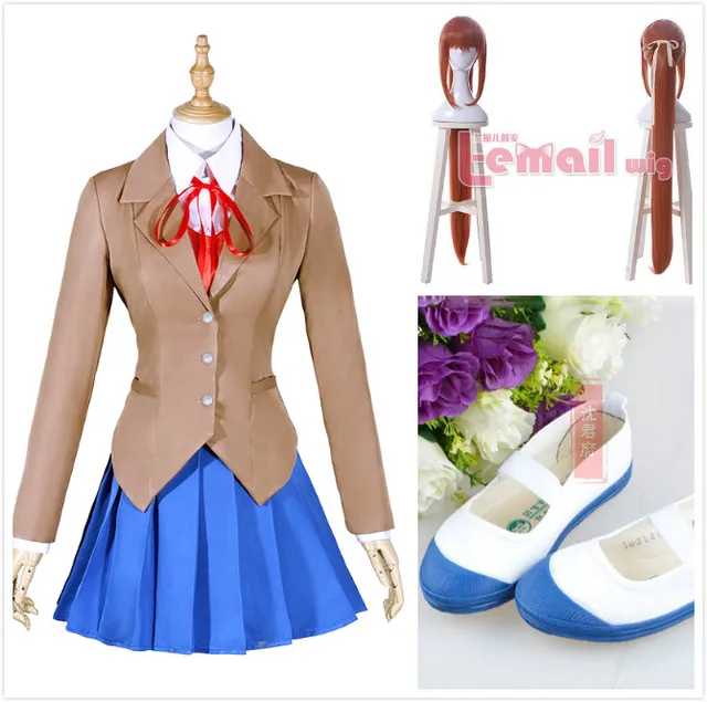 Anime Game Costume Full Set Doki Doki Literature Club Sayori Yuri Natsuki Monika Adult Cosplay Costume With Shoes Wig Aliexpress