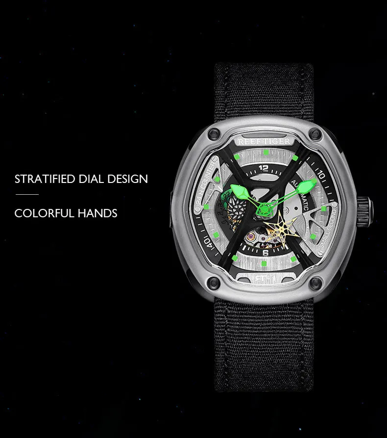 Риф Тигр Аврора Serier RGA90S7 мужские повседневные модные автоматические механические наручные часы