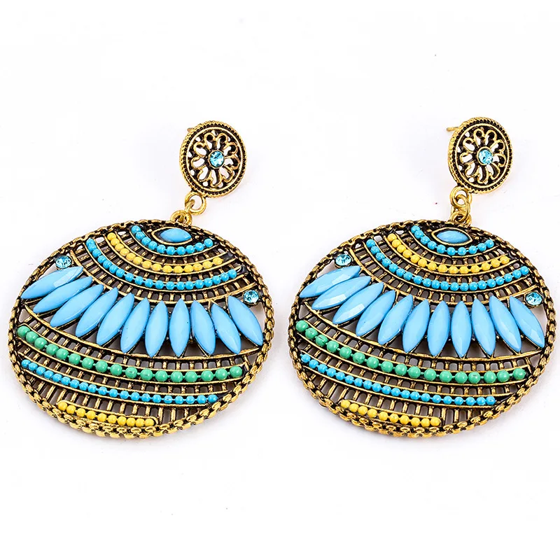 

New Fashion Blue Ethnic Earrings Boho Bohemian hanging drops Earrings Round Colorful Indian vintage Earrings For Women Jewelry