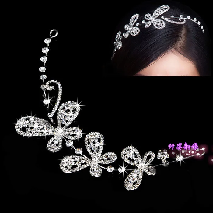Корейский Хрустальная бабочка свадебные аксессуары для волос горный хрусталь