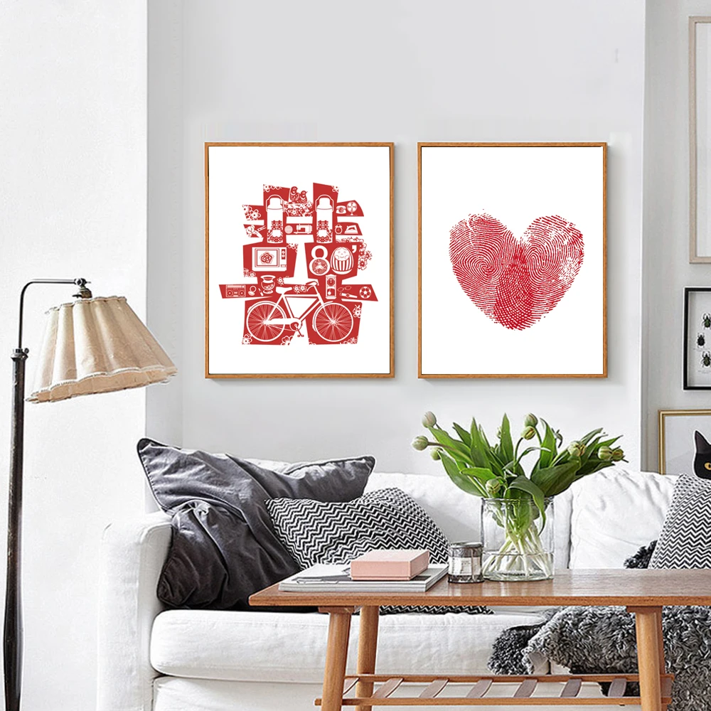 Unframed-Modern-Canvas-Print-Painting-of-Chinese-Wedding-Elements-Double-Happiness-and-Fingerprint-love-SHUANG-XI (2)