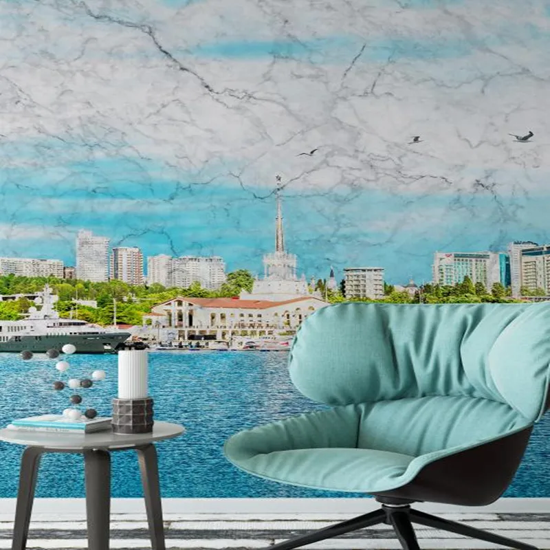 

3D Custom Photo Wallpaper Blue and White WallPapers Wall Mural for Modern Living Room Decor Bedroom Office Study Home Decor