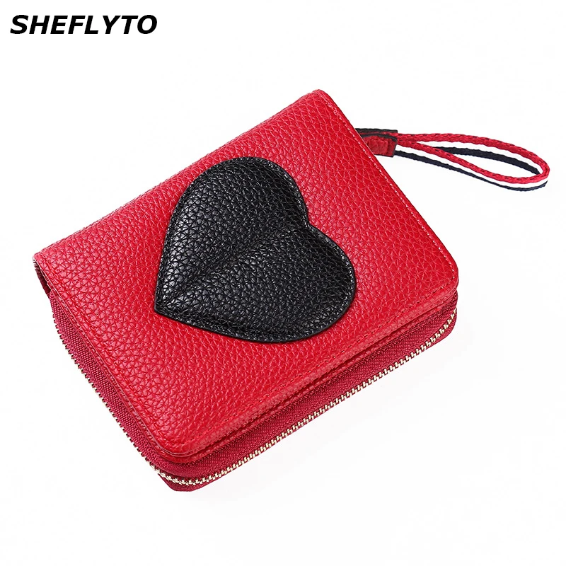 

New Women Wallet Short Leather Coin Purse Wallet Female Card Holder Luxury Brand Small Zipper Hasp Red Love Clutch Lady's Purses