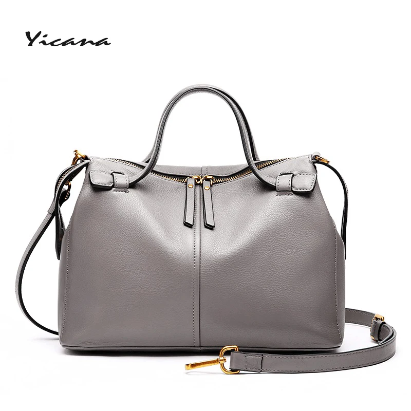 

Yicana 2018 new Style 3 colors 100% Genuine leather women handbag fashion Boston messenger bag