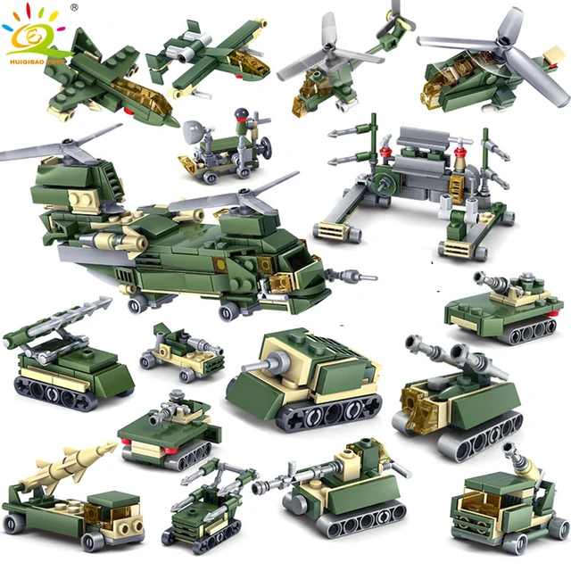 $US $12.66  HUIQIBAO TOYS 401PCS 16in1 Military Transport Helicopter Building Blocks Compatible Legoingly Army 