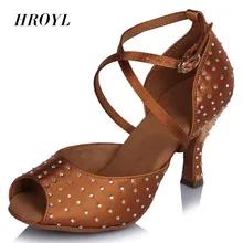 High Quality Professional Women Latin dance shoes satin diamond soft bottom heel 6.5cm Salsa party ballroom dancing shoes CT466