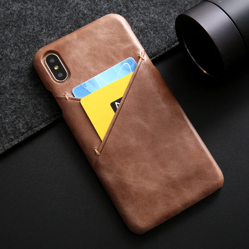 

Vintage Outer Card Slots Case For iPhone XS MAX Back Cover Luxury Genuine Leather Case Cover For iPhone X XS MAX XR Phone Cases