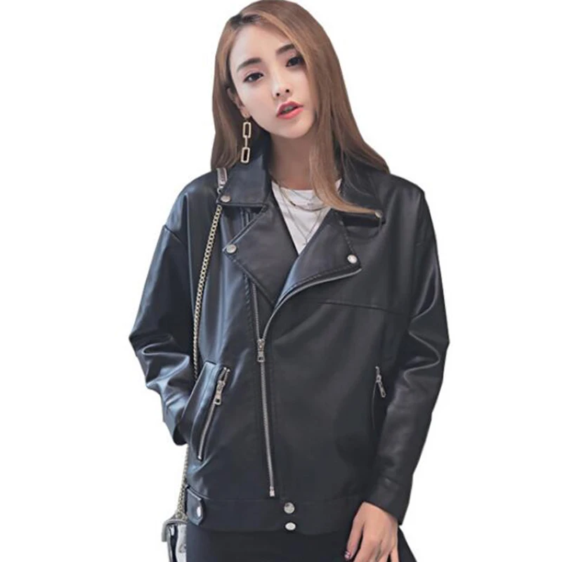 

2019 Korean Style Women Autumn Leather Jacket Oversized Loose Boyfriend Female Faux Leather Coat Outwear jackets