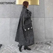 Женское зимнее пальто GETSPRING, однобортное, шерстяное пальто с длинными рукавами, утепленное, свободный крой, женское пальто, большие размеры, черное пальто