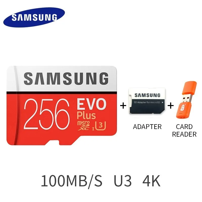 Оригинальная карта памяти microSD SAMSUNG EVO Micro SD карта Class10 TF карта, 32 ГБ, 64 ГБ 128 100 МБ/с. слот для карт памяти для смартфона/настольного ПК/Камера - Емкость: 256GB 100MBs adapter
