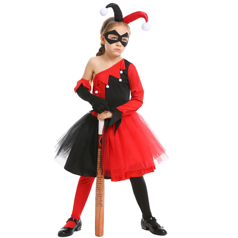 Джокер и Харли Квинн, клоун костюм+ носки Хэллоуин Карнавал фантазия маскарадный костюм костюмы для шутников для девочек - Цвет: kids costumes sets