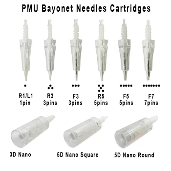 

100/lot 1/3/5/7Pins/Nano PMU Micro Needles Bayonet Needle cartridge for Semi Permanent Makeup Tattoo Machine Dr.Pen M5 M7 N2 MYM