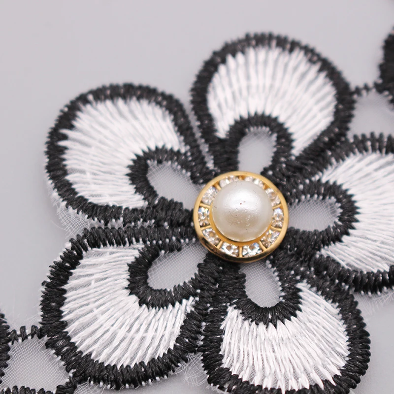 10x Белый Черный жемчуг, алмаз, цветок ручной работы вышитый бисером кружевной отделкой ленты двухслойная аппликация платье DIY шитье ремесло