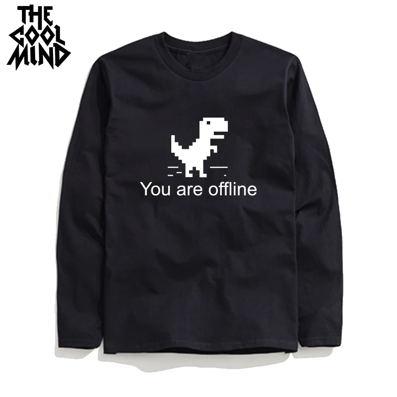 

COOLMIND 100% cotton casual long sleeve men dino T shirt you are off line cool men tshirt male t-shirt top tee shirts