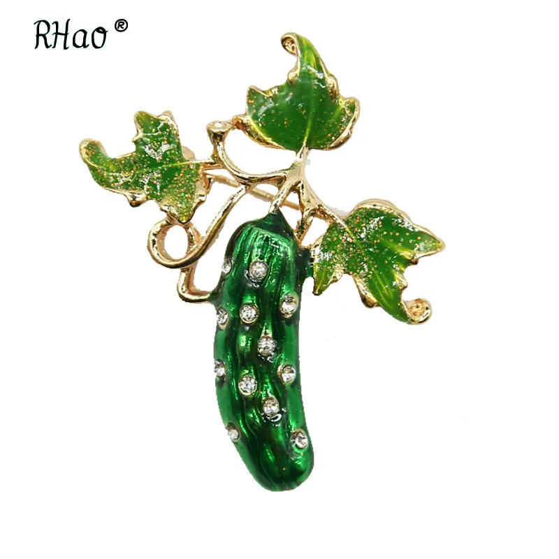 

RHao Refreshing Green Enamel cucumber Brooches pins for Women Men suit Corsage Clothes accessories Cuke plant jewelry pins gifts