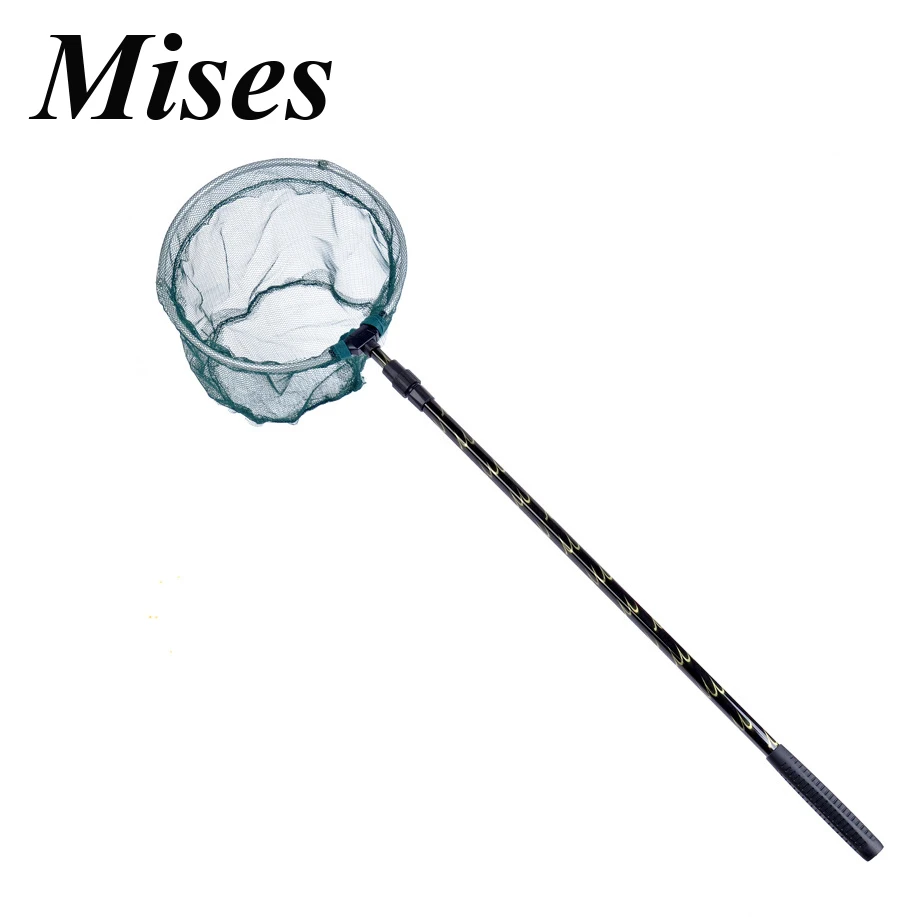 

Mises Pattern Aluminum Alloy Two Section Folding Landing Net 145cm Net Frame Dia 25cm Metal Retractable Portable Fishing Net