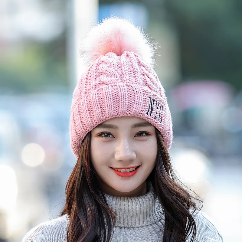 Корейская версия нового зимнего теплая шляпа, одноцветная керлинг шерстяная шапка, большой шерстяной шар согревающий вязаный колпачок