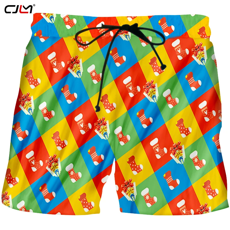 CJLM Christmas New Men's 3D Printed Colored Shorts Stockings And Gift Boxes Sports Large Size Spandex 5XL Clothing | Мужская одежда