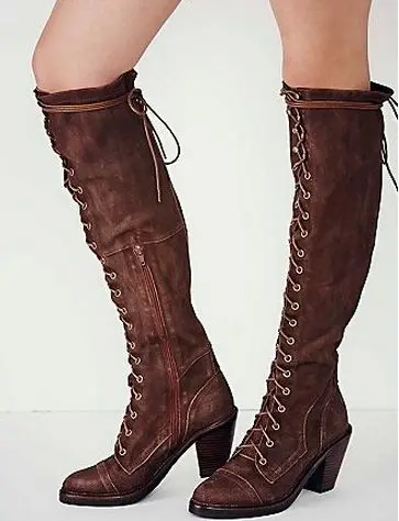 2017 Hot Sale Autumn Winter Dress Shoes Women Round Toe Zipper Detail Mid Heel Botas Mujer Vintage Lace Up Cowboy Knee Boots strappy dress with lace up detail