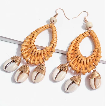 

AENSOA Korea Handmade Bamboo Tassel Water Drop Long Earrings for Women Girl Straw Weave Rattan Vine Braid Earrings Beach Jewelry