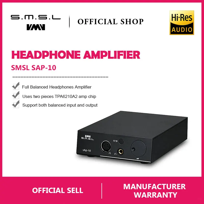 SMSL SAP-10 HI-FI Headphone Amplifier Full Balanced Output XLR and RCA Input Built-in Linear Power Supply TPA1620A2 Chips Black