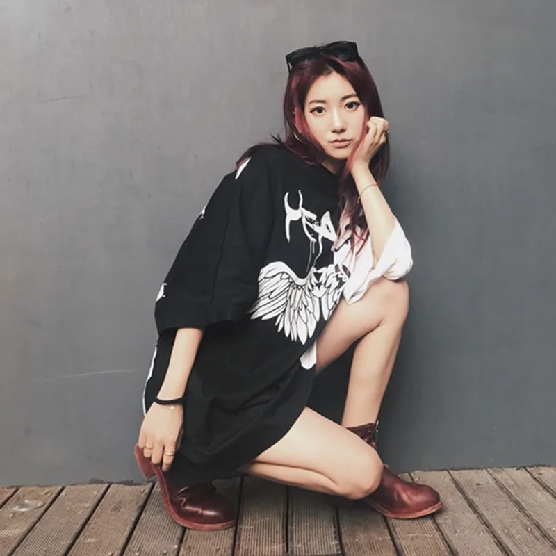 

Women Chic T-Shirt Trend Long Style Patchwork Hip Hop Punk T-Shirt Oversized Harajuku Casual Streetwear Korean Short Sleeve Tops