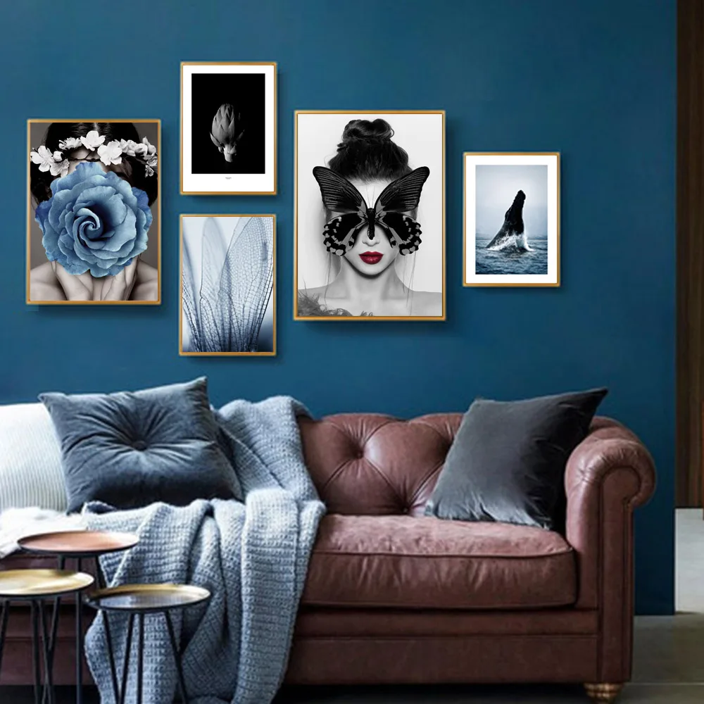 Blue Flower Wall Art Canvas Prints Abstract Wall Pictures For Living Room Nordic Poster Minimalist Posters And Prints Unframed