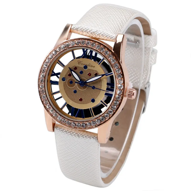 

Trendy Dress Elegant White Crystal Wrist Watch for Girl Quartz Casual Ladies Clock Roman Numerals Hollow time Gift W225202