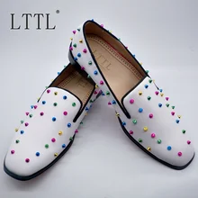 LTTL/белые кожаные мужские лоферы ручной работы; разноцветная Мужская обувь с шипами; мужские лоферы без застежки; большие размеры; мужская повседневная обувь