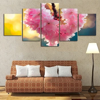 

Free Shipping Amazing Cherry Blossoms 5 Pieces Flower Canvas Art Wall Pictures For Living Room Home Decor Not Framed