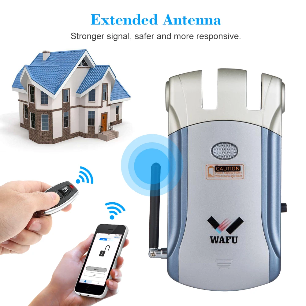 

Wafu Keyless Entry Electronic Remote Door Lock Invisible Intelligent Lock Wireless iOS Android APP Unlocking With 4 Remote Keys