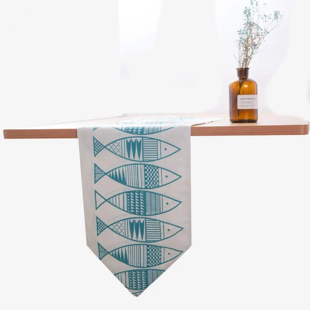 

Wholesale Fashion Fish Pattern Cotton Line Table Runner Camino De Mesa Desktop Decoration For Wedding Party Decor