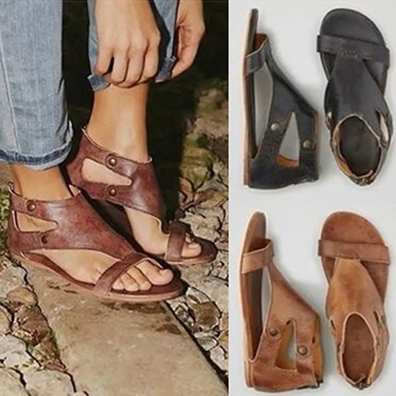 

Fashion Sandals Women Genuine Leather Sandals Plus Size 34-43 Gladiator 2018 Beach Shoes Women