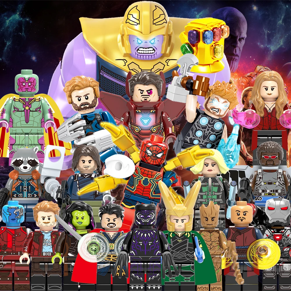 

legoings Avengers Captain Marvel Endgame Thanos Guardians of Galaxy Spiderman Iron man Rocket Figures Building Blocks Toys