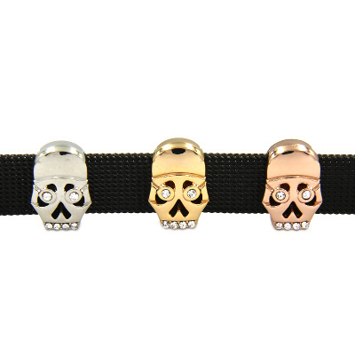 Sliders Crystal Rhinestone Skull Head Skeleton Slide Charms Keeper for Stainless Steel Keeper Bracelets Accessories Making